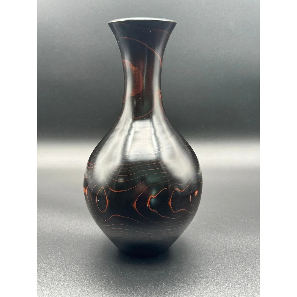 Vintage Japanese Lacquered Wood Vase 9.75